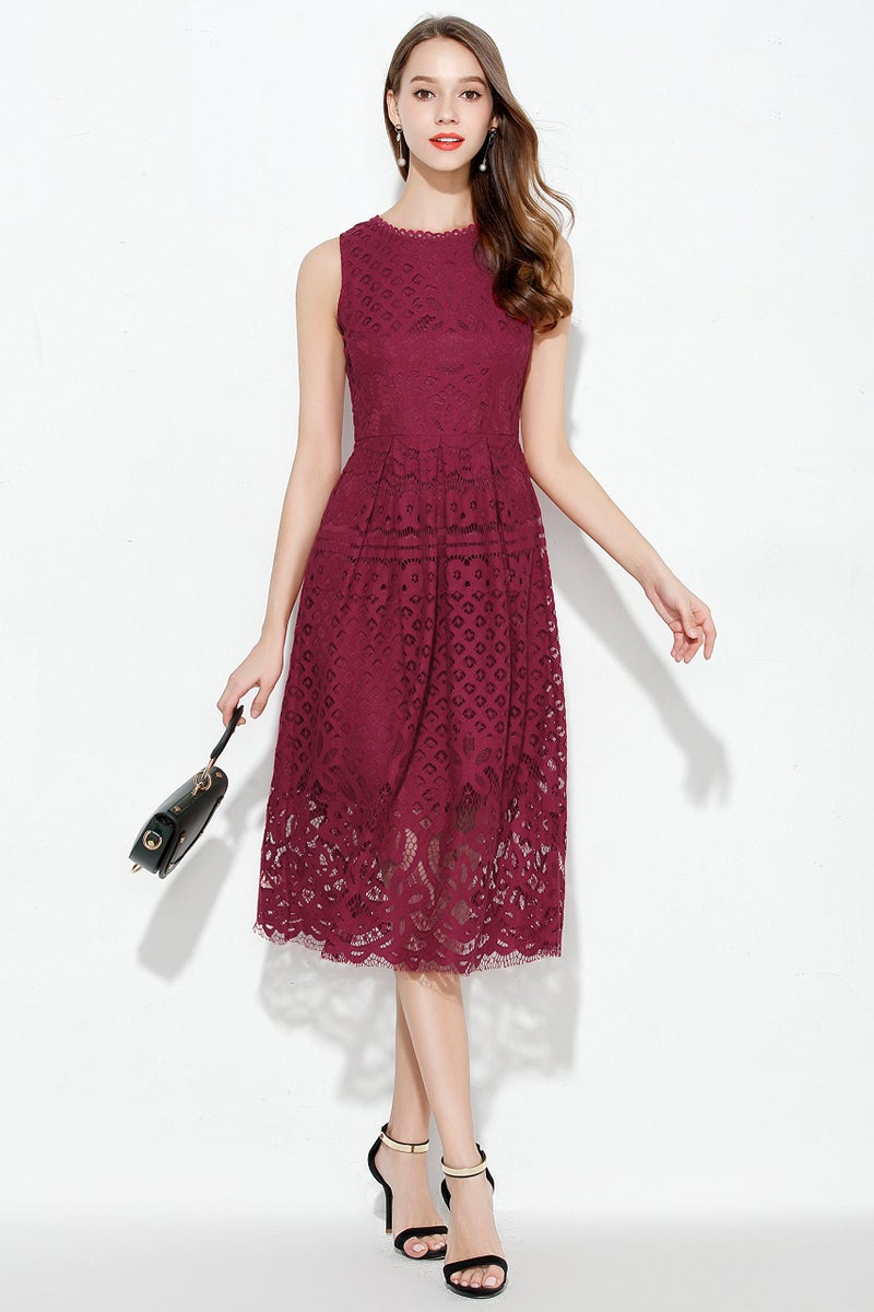 VEIISAR Womens Fashion Sleeveless Lace Fit Flare Elegant Cocktail Party Dress (XX-Large, Red Wine) - Image 4